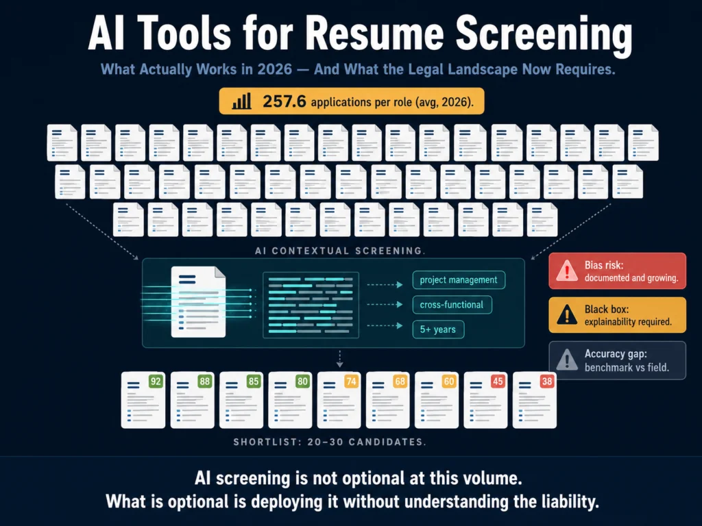 AI tools for resume screening 2026 — automated candidate scoring, NLP matching, and legal compliance for HR teams