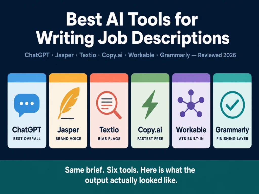 Best AI tools for writing job descriptions in 2026 — ChatGPT, Jasper, Textio, Copy.ai, Workable, Grammarly compared