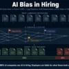Abstract visualization of AI hiring algorithm bias patterns — systemic discrimination in automated candidate screening