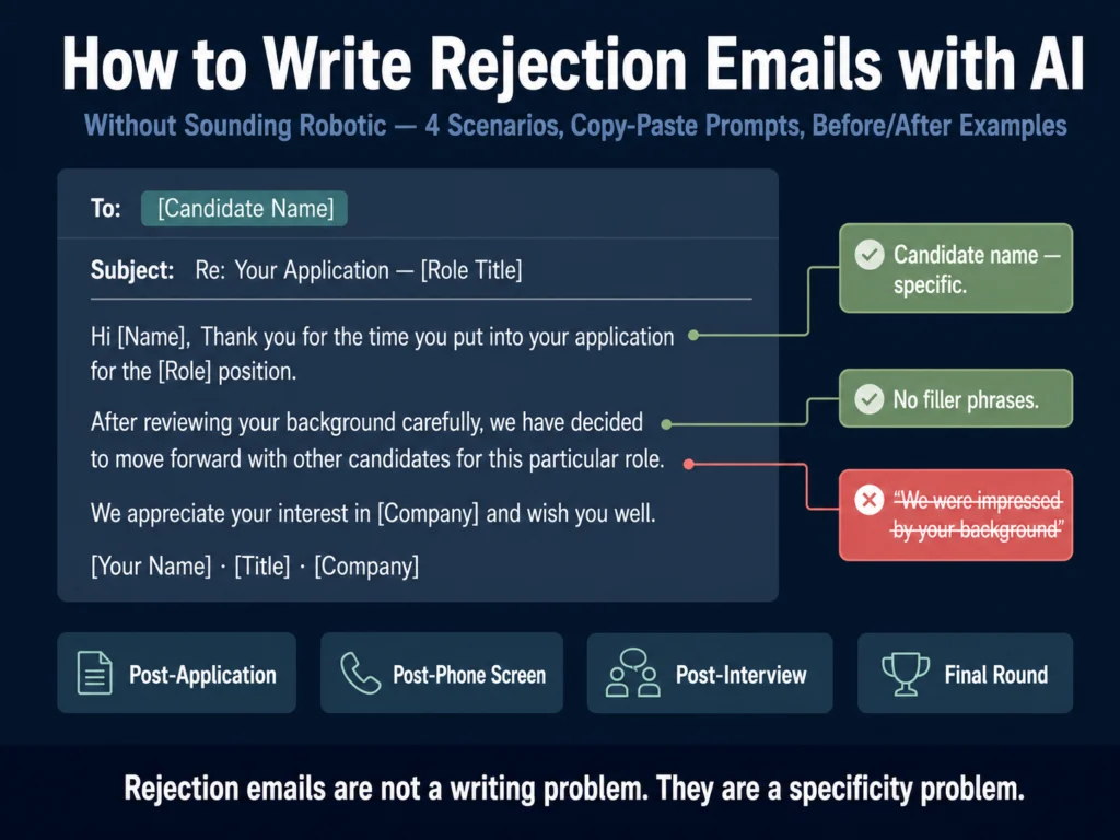 How to write candidate rejection emails with AI without sounding robotic — prompts and templates for four rejection scenarios