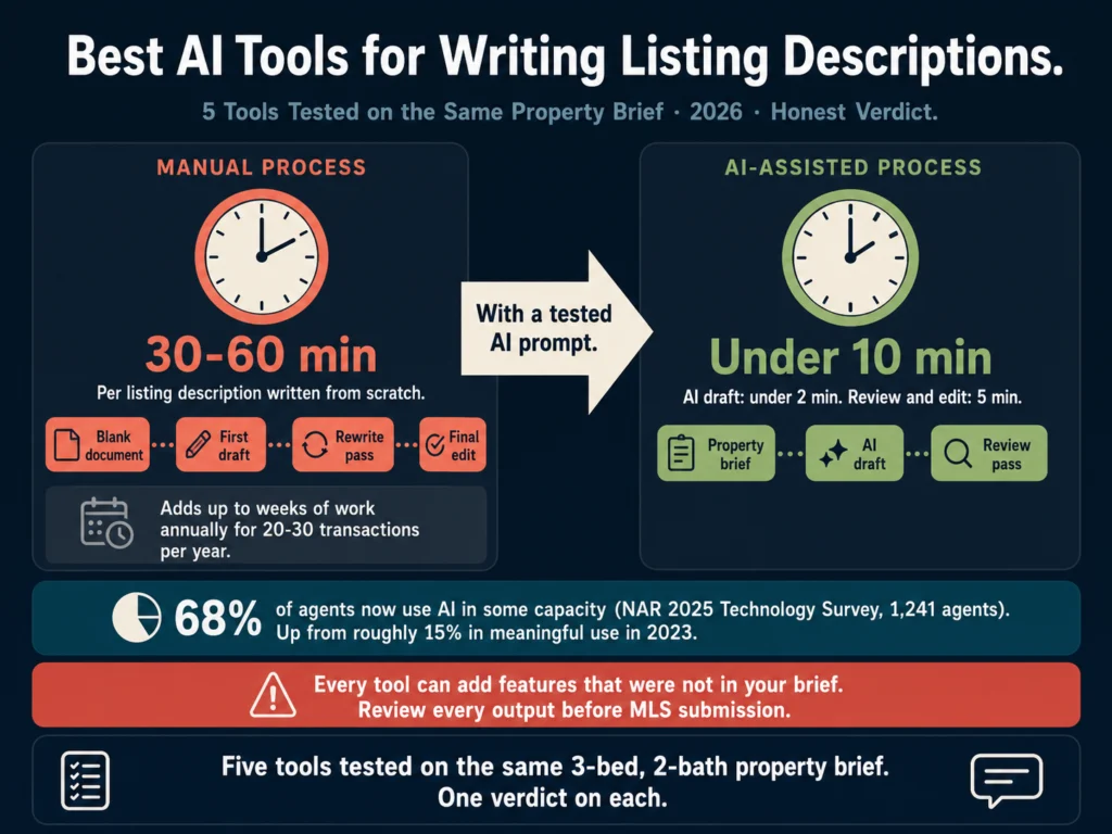 Best AI tools for writing listing descriptions 2026 — ChatGPT, Claude, Jasper, Write.Homes, and ListingAI tested and compared for real estate agents